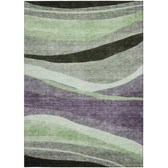 Purple And Green Abstract Washable Indoor Outdoor Area Rug Photo 6