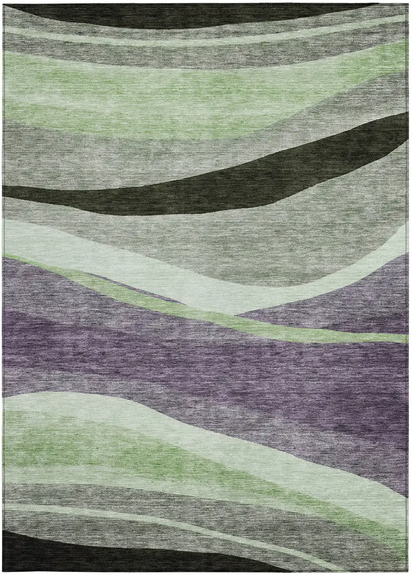 Purple And Green Abstract Washable Indoor Outdoor Area Rug Photo 6