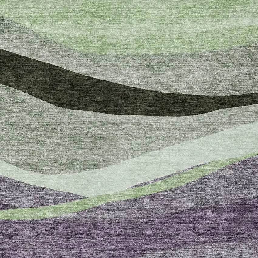 Purple And Green Abstract Washable Indoor Outdoor Area Rug Photo 5