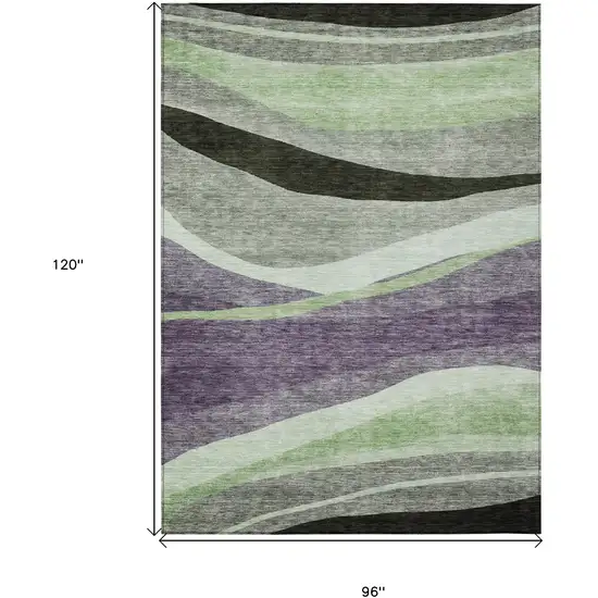 Purple And Green Abstract Washable Indoor Outdoor Area Rug Photo 7
