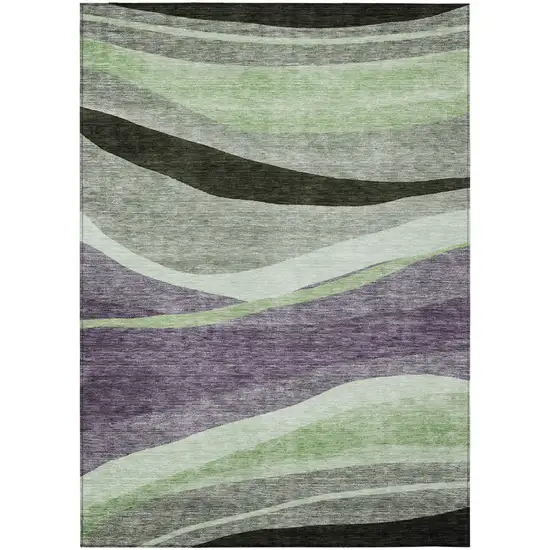 Purple And Green Abstract Washable Indoor Outdoor Area Rug Photo 2