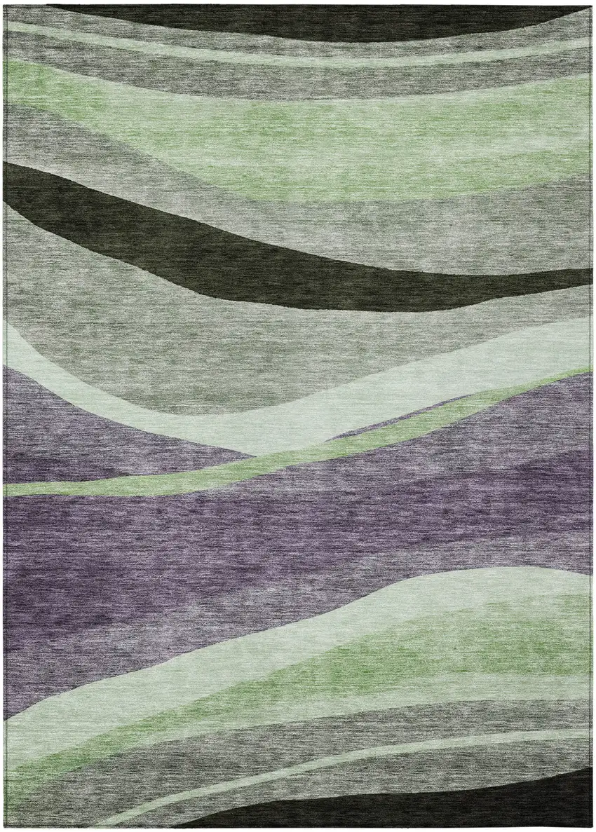 Purple And Green Abstract Washable Indoor Outdoor Area Rug Photo 2