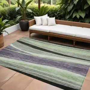 Photo of Purple And Green Abstract Washable Indoor Outdoor Area Rug