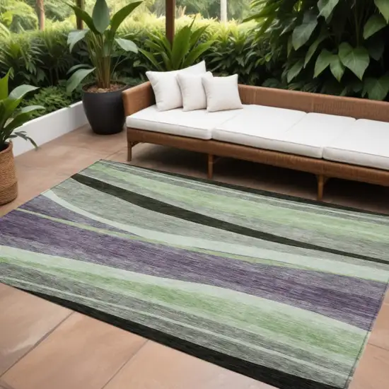 Purple And Green Abstract Washable Indoor Outdoor Area Rug Photo 1