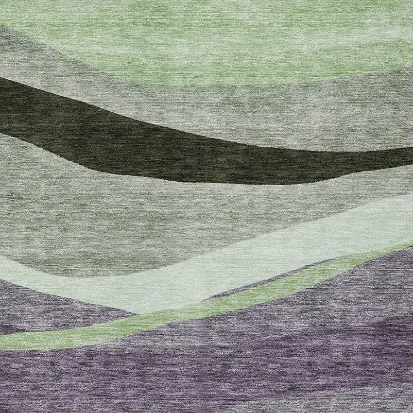 Purple And Green Abstract Washable Indoor Outdoor Area Rug Photo 5