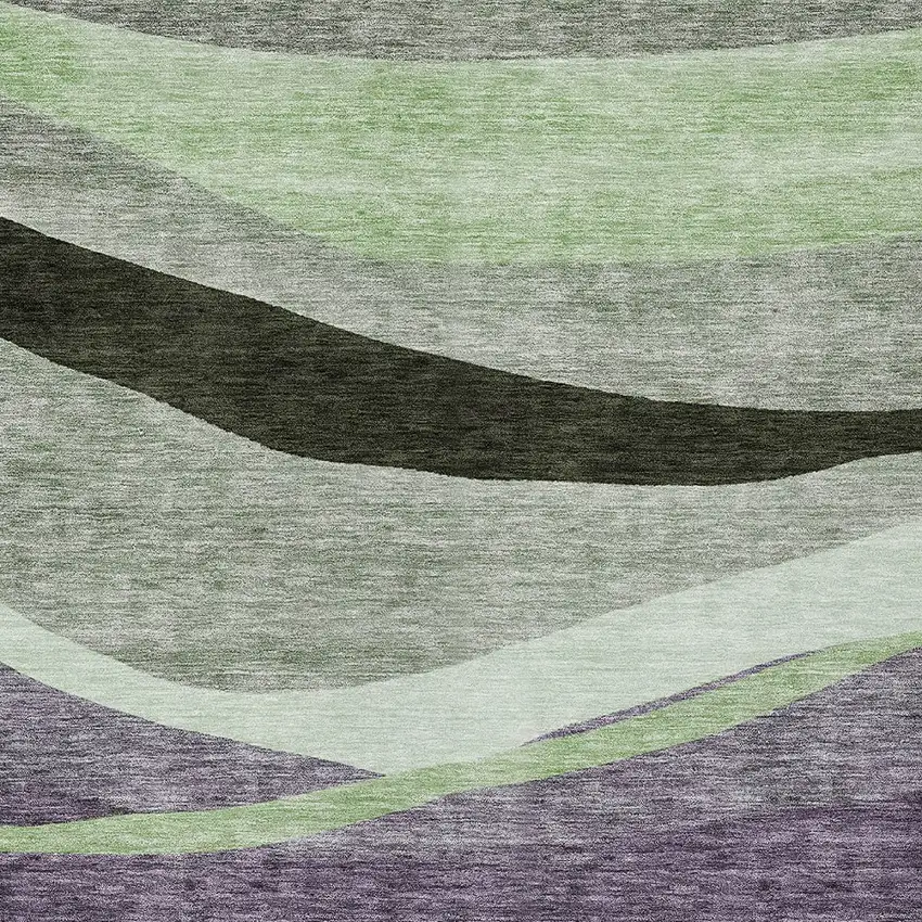 Purple And Green Abstract Washable Indoor Outdoor Area Rug Photo 5