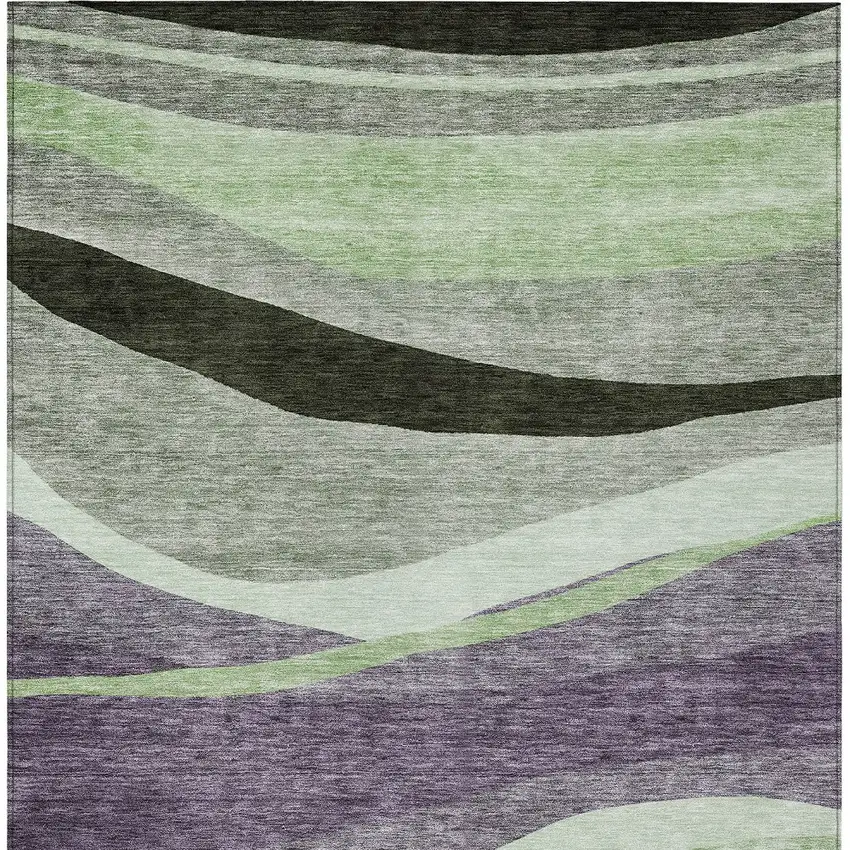 Purple And Green Abstract Washable Indoor Outdoor Area Rug Photo 6