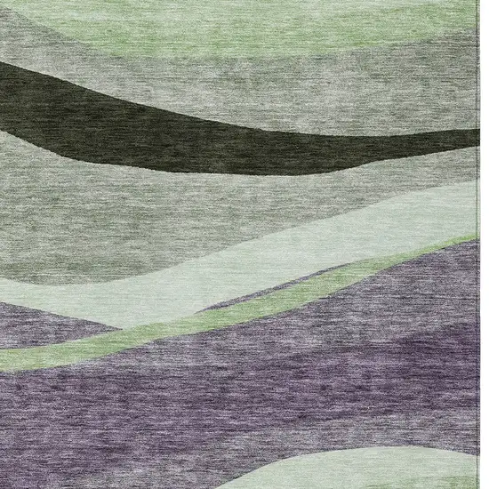 Purple And Green Abstract Washable Indoor Outdoor Area Rug Photo 5