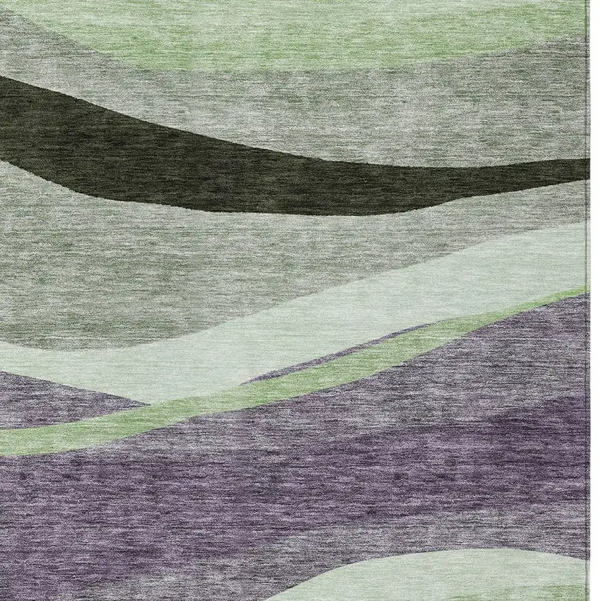Purple And Green Abstract Washable Indoor Outdoor Area Rug Photo 5