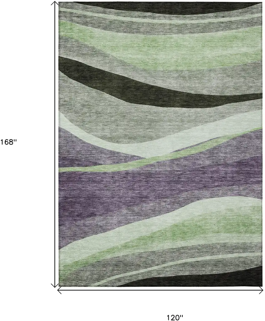 Purple And Green Abstract Washable Indoor Outdoor Area Rug Photo 7