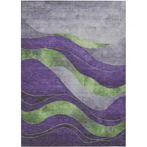 Photo of Purple And Green Abstract Washable Indoor Outdoor Area Rug