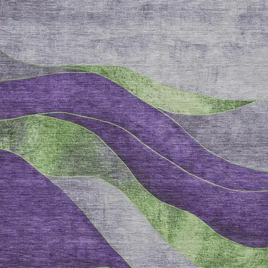 Purple And Green Abstract Washable Indoor Outdoor Area Rug Photo 3