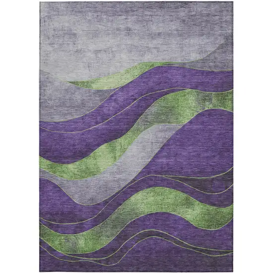 Purple And Green Abstract Washable Indoor Outdoor Area Rug Photo 3