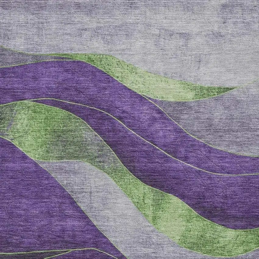 Purple And Green Abstract Washable Indoor Outdoor Area Rug Photo 3