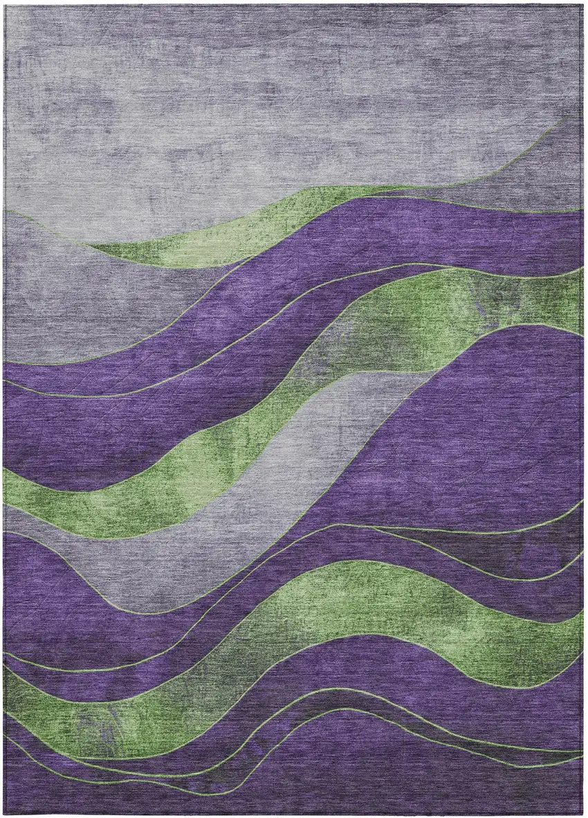 Purple And Green Abstract Washable Indoor Outdoor Area Rug Photo 4