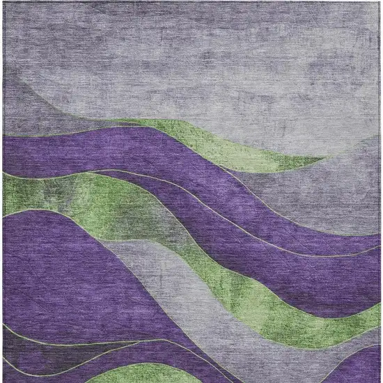 Purple And Green Abstract Washable Indoor Outdoor Area Rug Photo 4