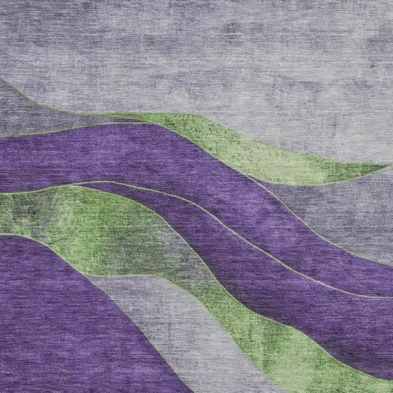 Purple And Green Abstract Washable Indoor Outdoor Area Rug Photo 3
