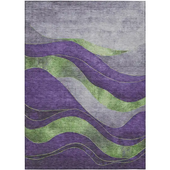 Purple And Green Abstract Washable Indoor Outdoor Area Rug Photo 3