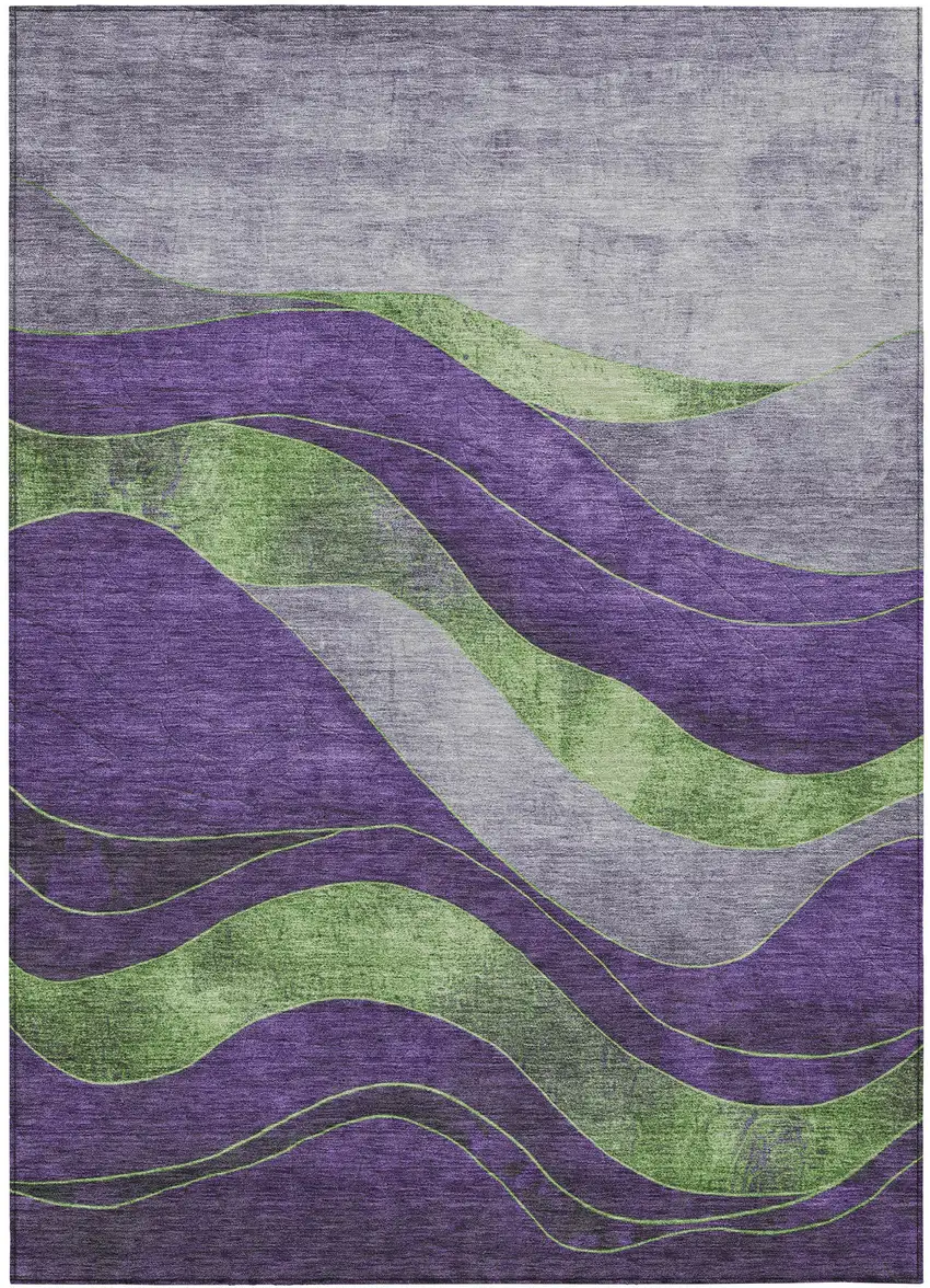 Purple And Green Abstract Washable Indoor Outdoor Area Rug Photo 3