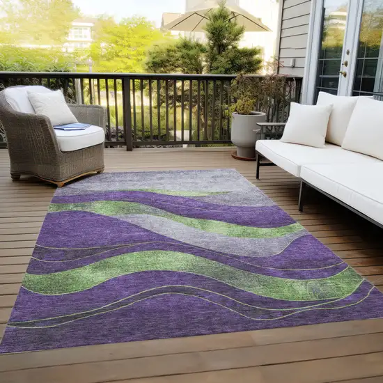 Purple And Green Abstract Washable Indoor Outdoor Area Rug Photo 7