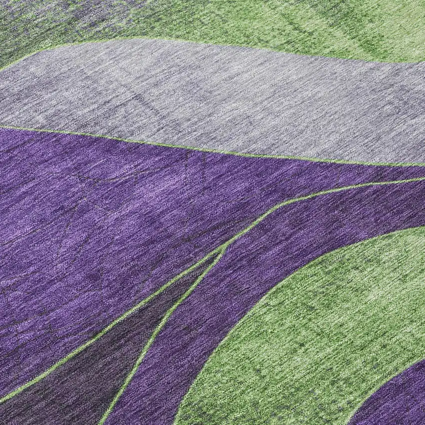 Purple And Green Abstract Washable Indoor Outdoor Area Rug Photo 8