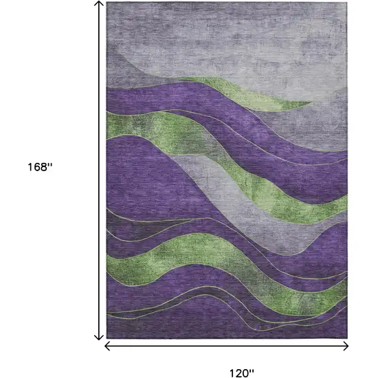 Purple And Green Abstract Washable Indoor Outdoor Area Rug Photo 9