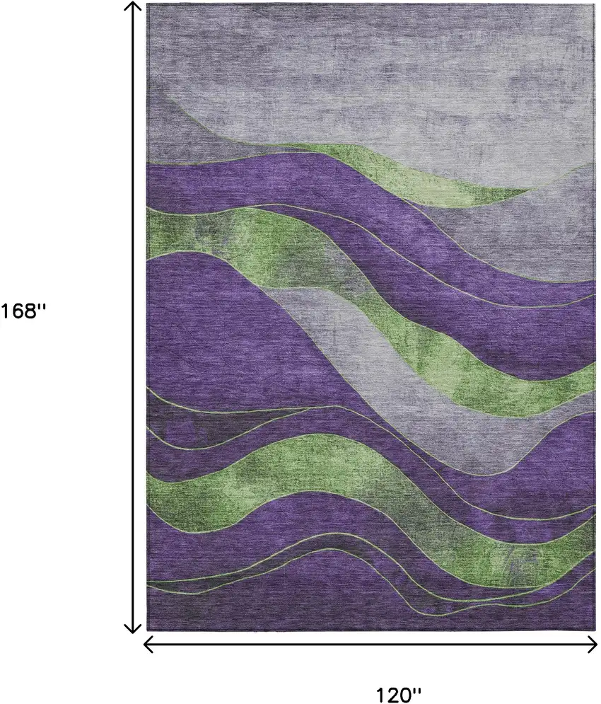 Purple And Green Abstract Washable Indoor Outdoor Area Rug Photo 9
