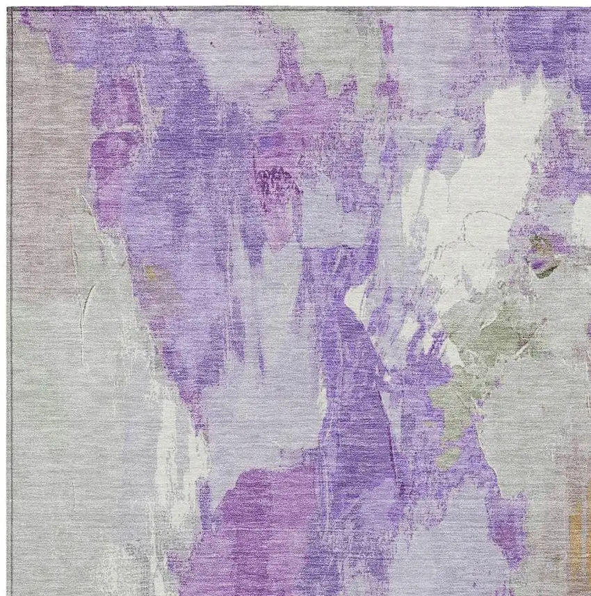 Purple And Green Abstract Washable Indoor Outdoor Area Rug Photo 3
