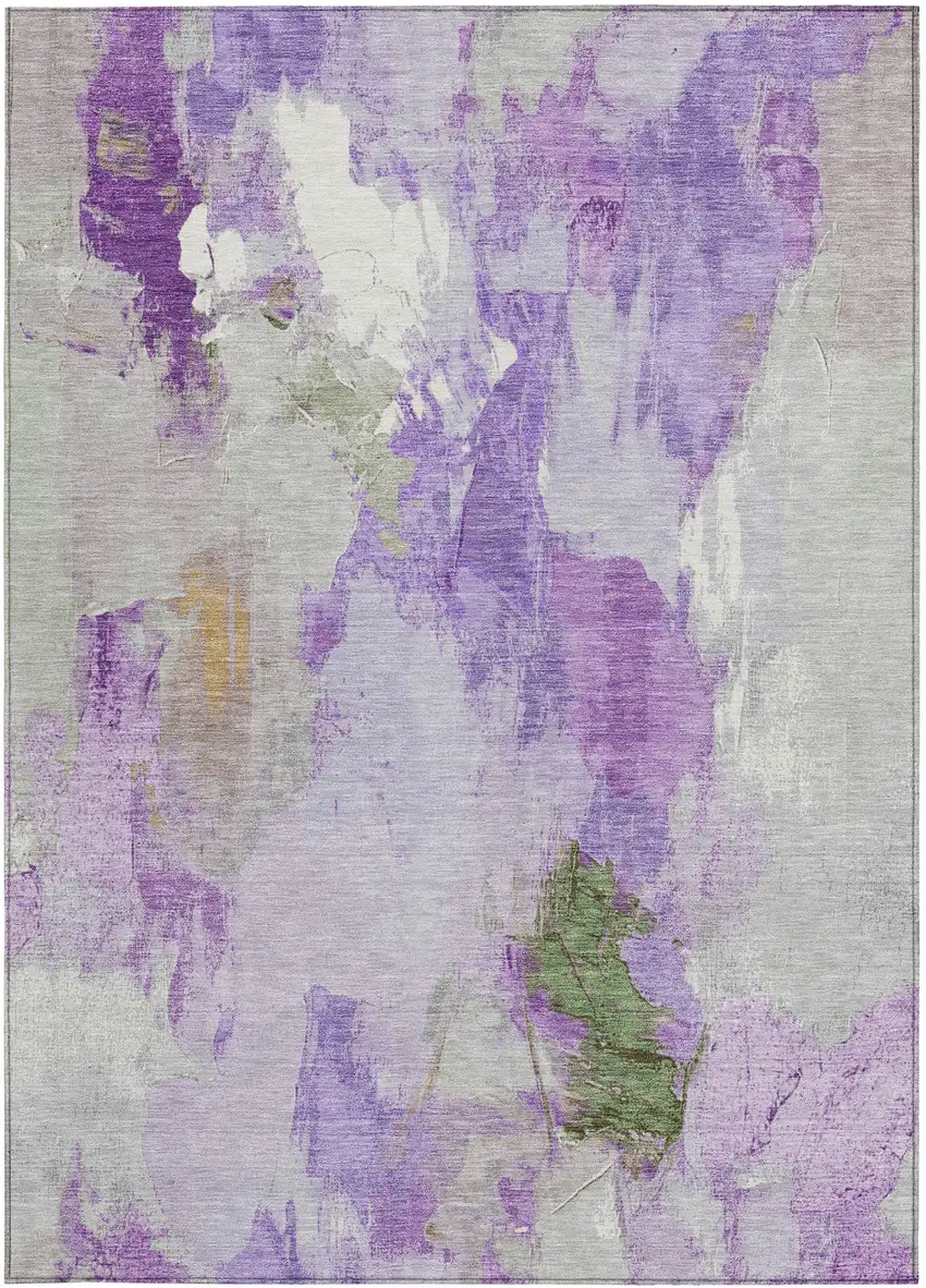 Purple And Green Abstract Washable Indoor Outdoor Area Rug Photo 9