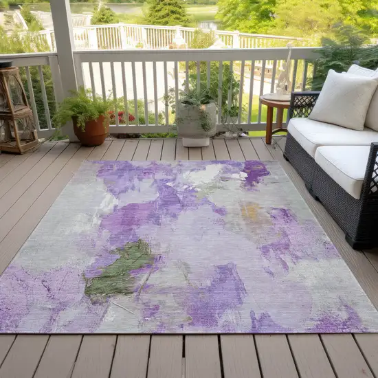 Purple And Green Abstract Washable Indoor Outdoor Area Rug Photo 8