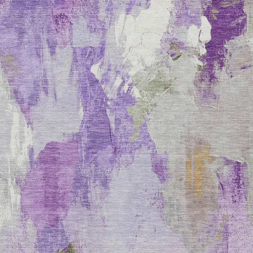 Purple And Green Abstract Washable Indoor Outdoor Area Rug Photo 3