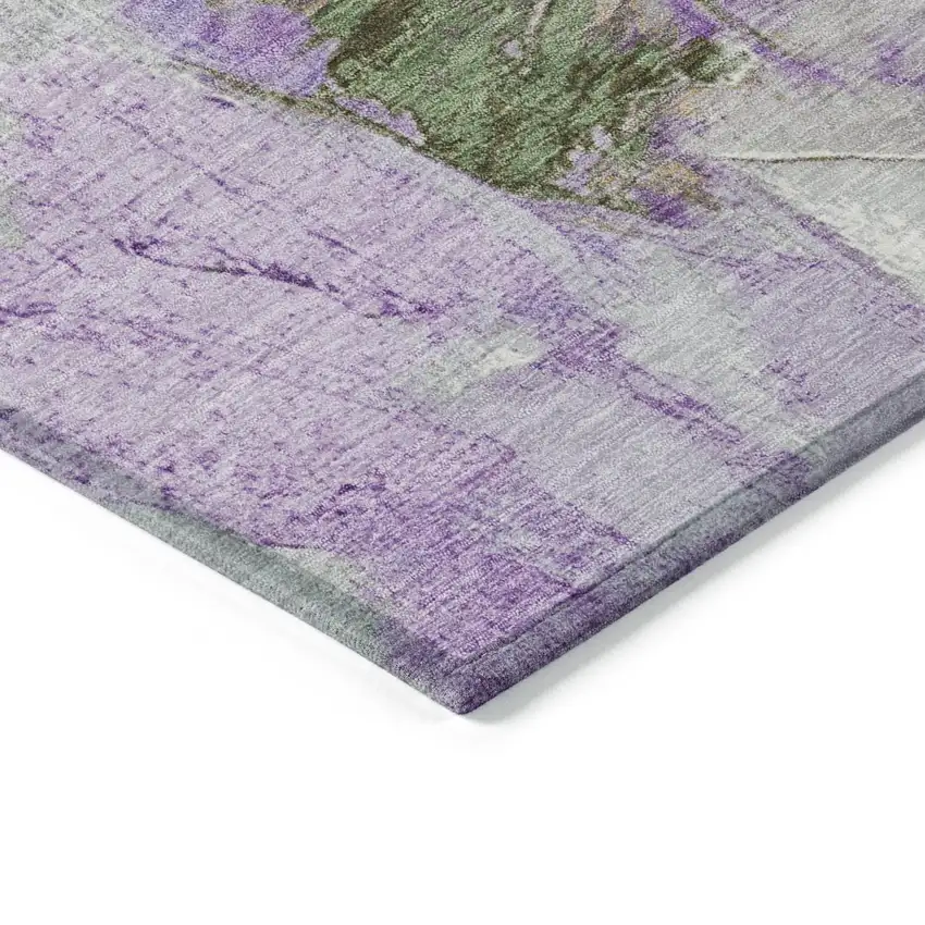 Purple And Green Abstract Washable Indoor Outdoor Area Rug Photo 9