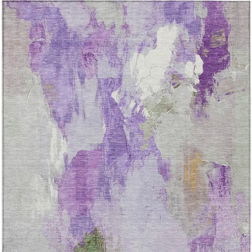 Purple And Green Abstract Washable Indoor Outdoor Area Rug Photo 4