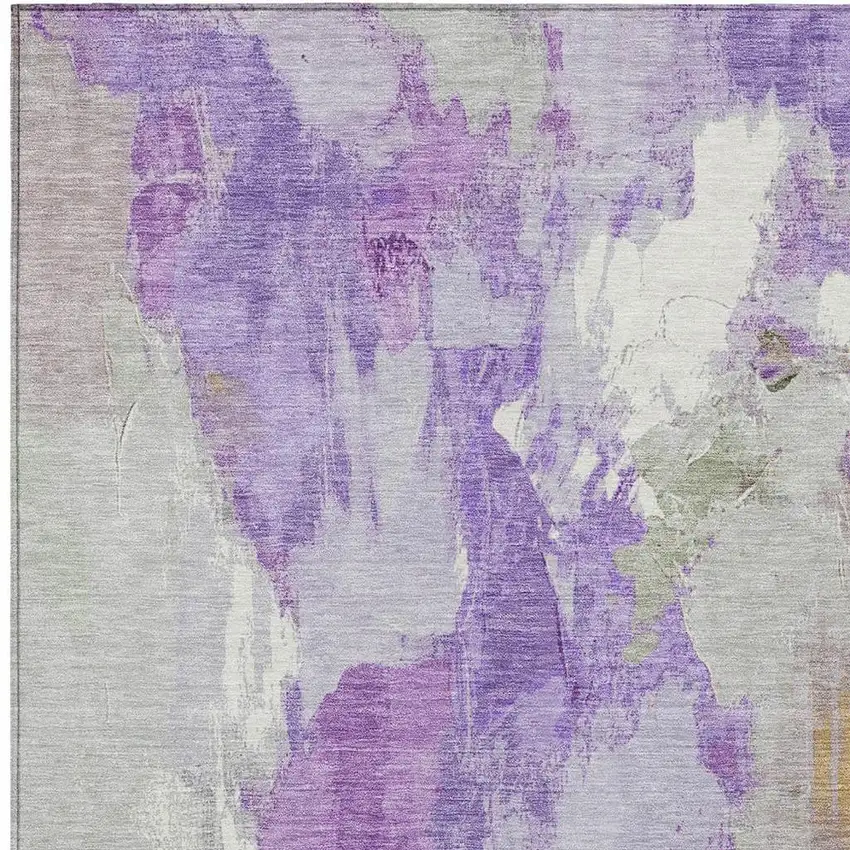 Purple And Green Abstract Washable Indoor Outdoor Area Rug Photo 3