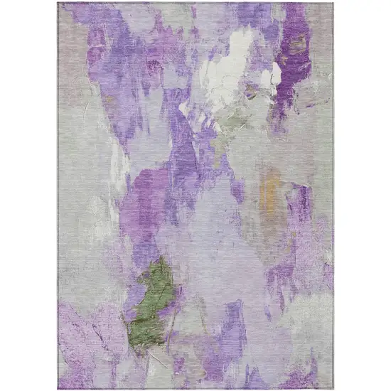 Purple And Green Abstract Washable Indoor Outdoor Area Rug Photo 1