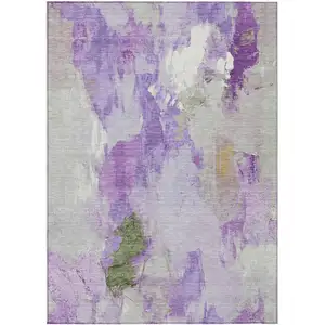 Photo of Purple And Green Abstract Washable Indoor Outdoor Area Rug