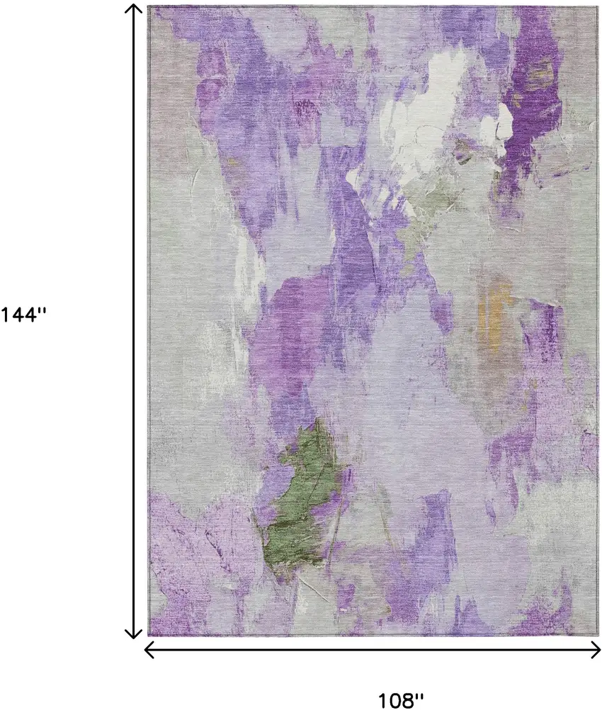 Purple And Green Abstract Washable Indoor Outdoor Area Rug Photo 9
