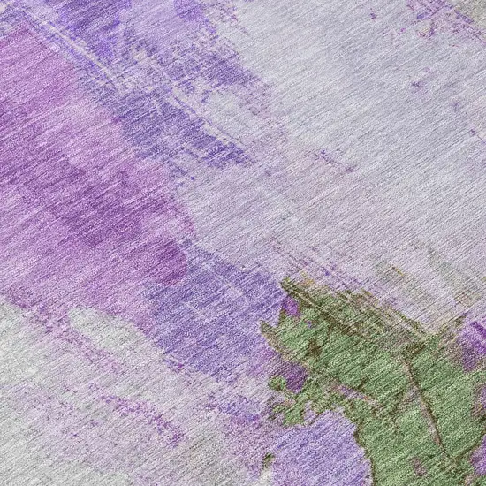 Purple And Green Abstract Washable Indoor Outdoor Area Rug Photo 8