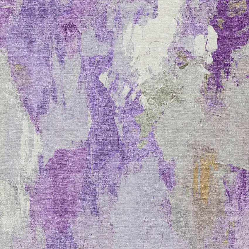 Purple And Green Abstract Washable Indoor Outdoor Area Rug Photo 6