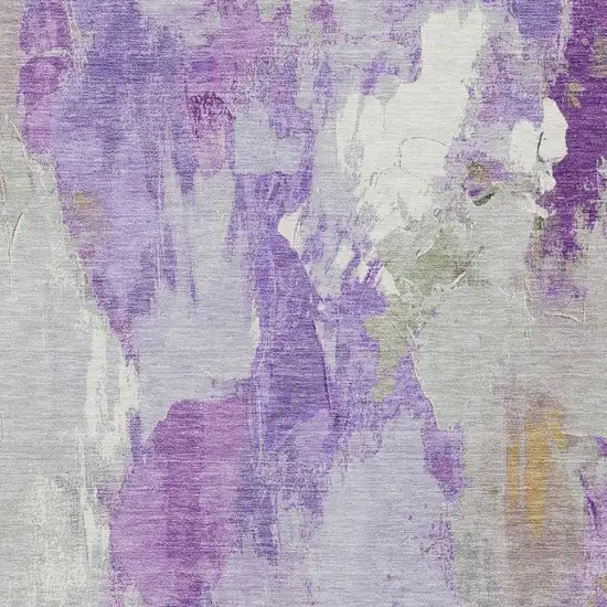 Purple And Green Abstract Washable Indoor Outdoor Area Rug Photo 3