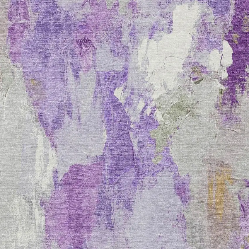 Purple And Green Abstract Washable Indoor Outdoor Area Rug Photo 3