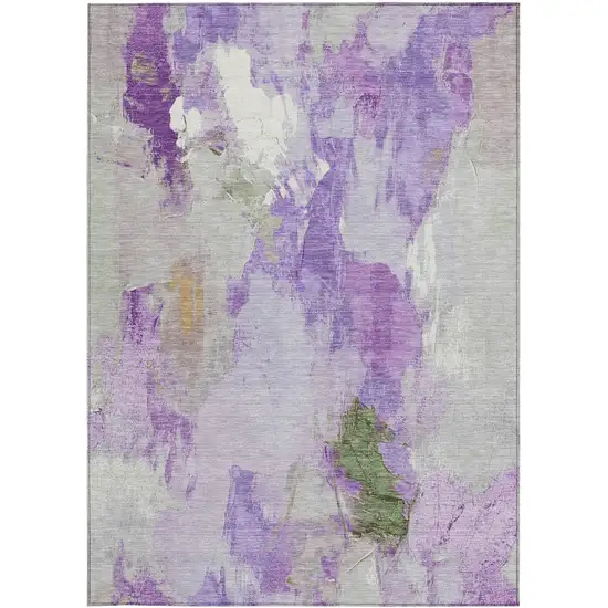 Purple And Green Abstract Washable Indoor Outdoor Area Rug Photo 9