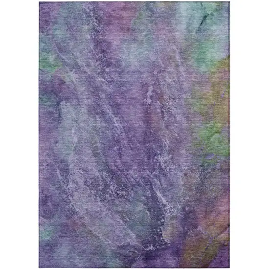 Purple And Green Abstract Washable Indoor Outdoor Area Rug Photo 4