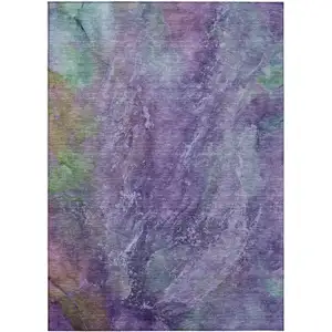 Photo of Purple And Green Abstract Washable Indoor Outdoor Area Rug