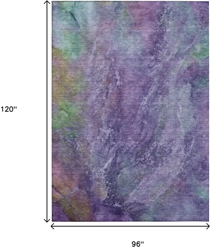 Purple And Green Abstract Washable Indoor Outdoor Area Rug Photo 3