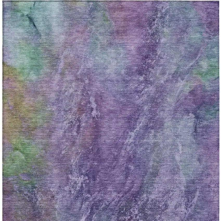 Purple And Green Abstract Washable Indoor Outdoor Area Rug Photo 6