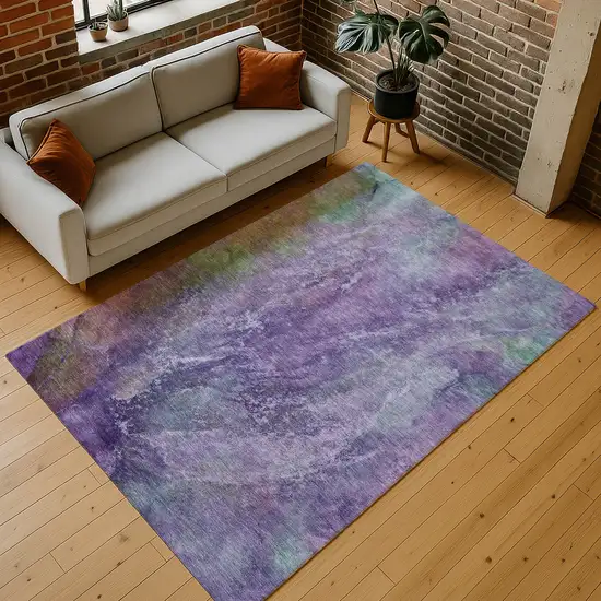 Purple And Green Abstract Washable Indoor Outdoor Area Rug Photo 9