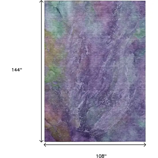 Purple And Green Abstract Washable Indoor Outdoor Area Rug Photo 3