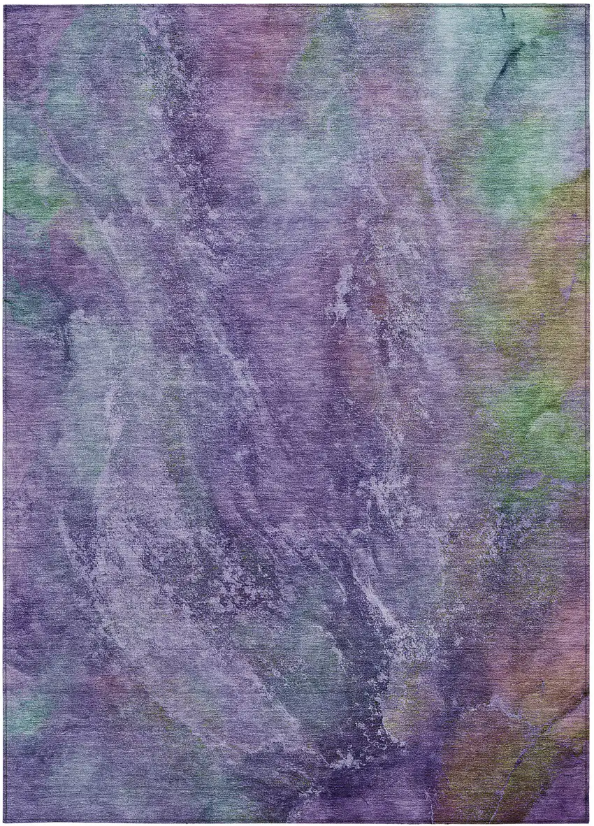 Purple And Green Abstract Washable Indoor Outdoor Area Rug Photo 4