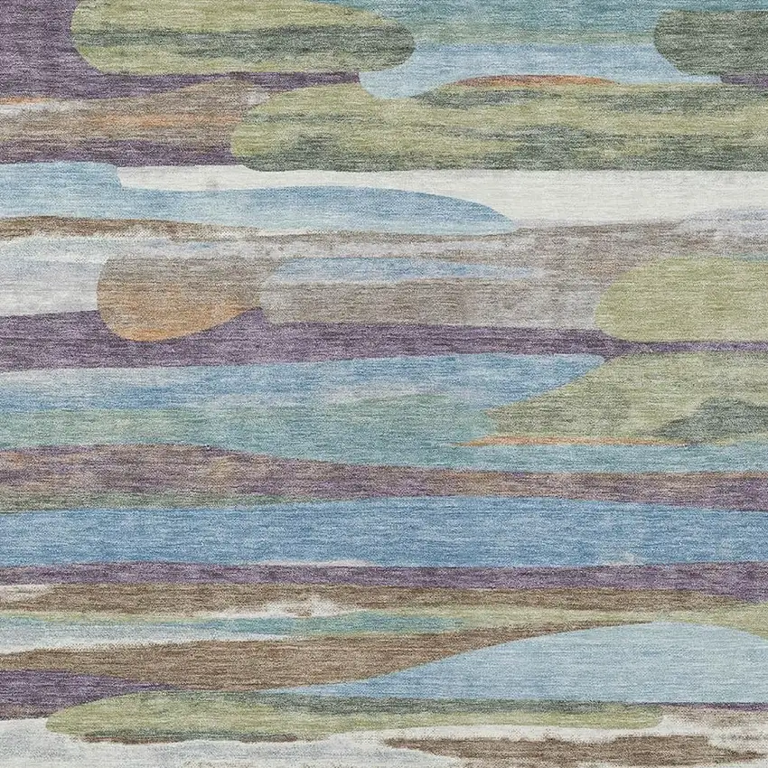 Purple And Green Abstract Washable Indoor Outdoor Area Rug Photo 2